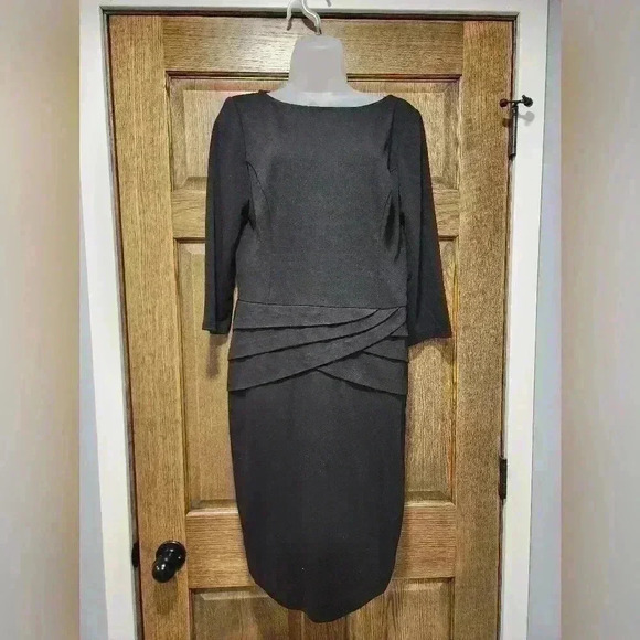 CHAPS BLACK FLORAL DESIGN 3/4 SLEEVE DRESS SIZE 14 - Picture 1 of 5